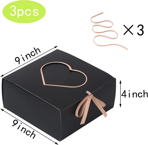 Vista 2 de Dekun 3 cajas de regalo con tapas a granel para regalos, cajas de papel con forma de corazón de 9 x 9 x 4 pulgadas, perfectas para regalos de dama