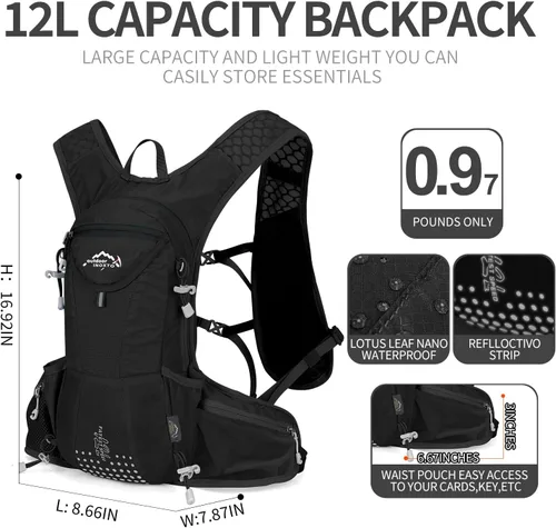 Vista 2 de IX INOXTO Hydration Pack Backpack, Lightweight Water Backpack with 2L Hydration Bladder Daypack for Men Women,Running Hydration Vest for Trail