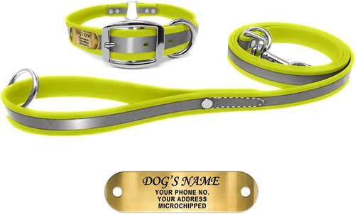 Vista 21 de Regal Dog Products Collar de perro reflectante negro pequeño con placa de nombre grabada personalizada y anillo central resistente Collares