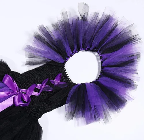 Vista 5 de Tutu Dreams Disfraz de bruja vampiro de Halloween para niñas de 1 a 12 años con diadema de cuernos