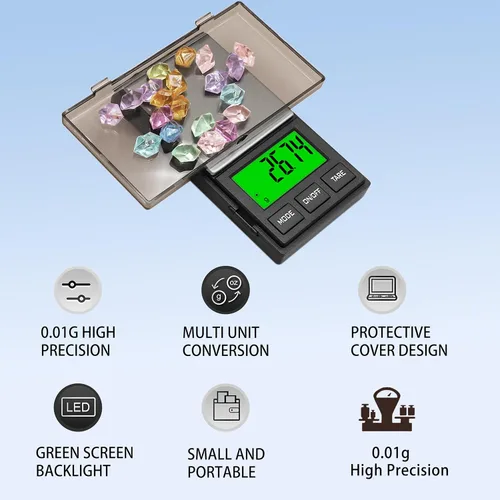 Vista 3 de Báscula digital de bolsillo, escala de gramos, 35.27 oz x 0.00 oz, báscula de alimentos, báscula de joyería, báscula de café, báscula de cocina