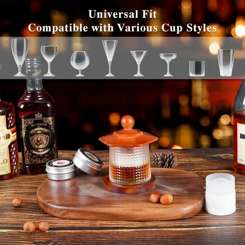 Vista 7 de Kit de ahumador de whisky con antorcha - chips de madera de 6 sabores, 2 vasos de whisky giratorios, 2 moldes de bolas de hielo - kit infusor