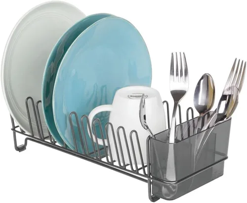Vista 7 de mDesign Bandeja de platos – Práctico escurridor para fregadero – Gran escurridor – Hasta 12 platos y cubiertos – Bronce Ámbar/Bronce