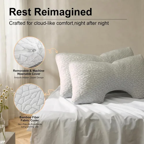 Vista 7 de Almohadas de espuma viscoelástica para dormir, almohada de cama ajustable y transpirable para dormir de lado, espalda y estómago, funda de almohada