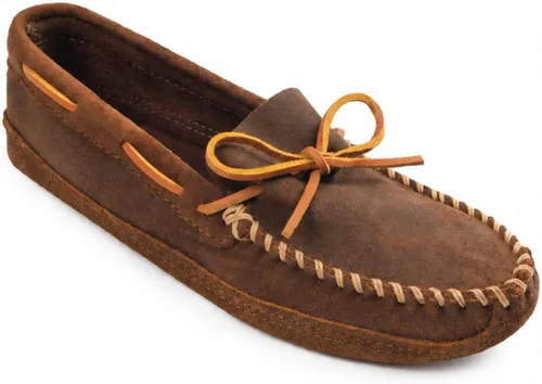 Vista 5 de Minnetonka Suela de cuero suave de doble fondo para hombre Marrón Ruff