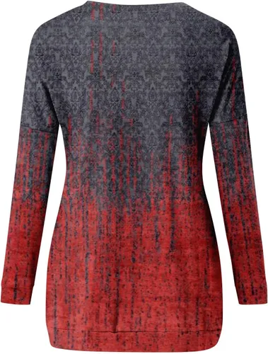 Vista 2 de JJHAEVDY Suéter de manga larga con cuello redondo para mujer, a la moda de otoño, con estampado casual, cómodo, con bolsillo
