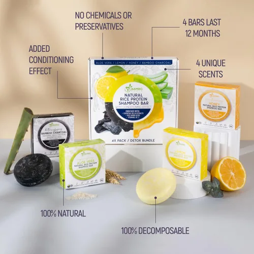 Vista 2 de Barra de champú de agua de proteína de arroz sólido con jabón para el cabello con efecto acondicionador - Barras de champú para cabello con todos