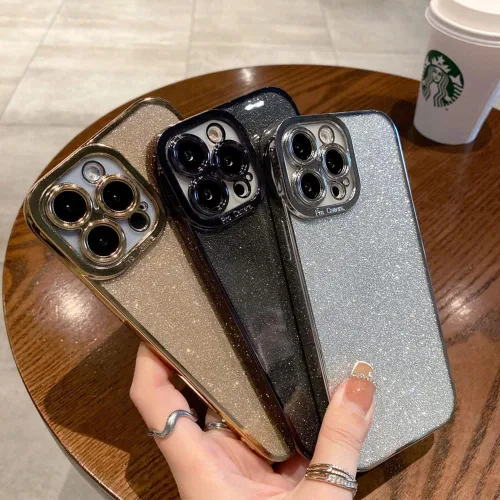 Vista 4 de Funda compatible con iPhone 11 Pro con purpurina, de lujo, linda, flexible, cubierta chapada, protección de cámara, a prueba de golpes, funda