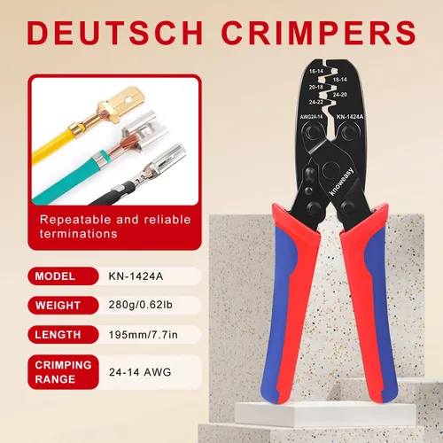 Vista 3 de Kit de herramienta de crimpado Knoweasy para conectores Deutsch DT: Crimpador de barril cerrado y barril abierto, herramienta de extracción