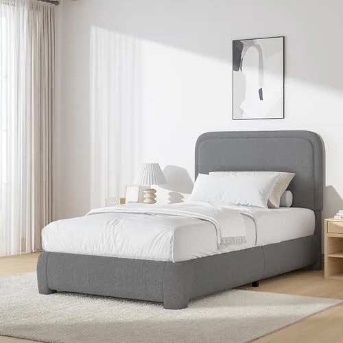 Vista 25 de BarnFurin Base de cama individual, cabecera Cloud Boucle, esquinas Beige