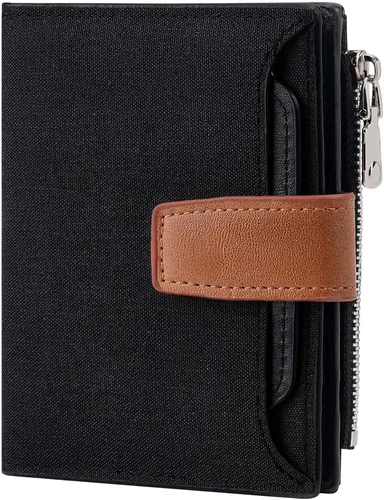 Vista 22 de FALAN MULE Cartera de cuero genuino con bloqueo RFID para hombre con cremallera bolsillo para monedas, ventana de identificación ABA-negro
