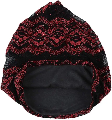 Vista 4 de Turbante elástico de encaje indio rosa para mujer, bufanda para la cabeza para la pérdida de cabello, bufanda elástica suave (vino-03, tamaño libre)