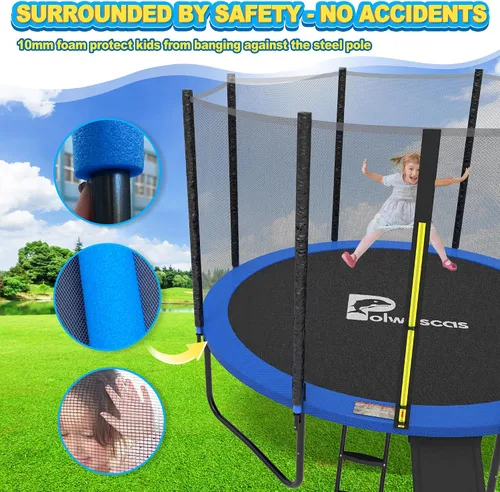 Vista 3 de Trampolines de 12 pies y 14 pies con red de seguridad deslizante, trampolín al aire libre para niños y adultos con alfombrilla de salto resistente