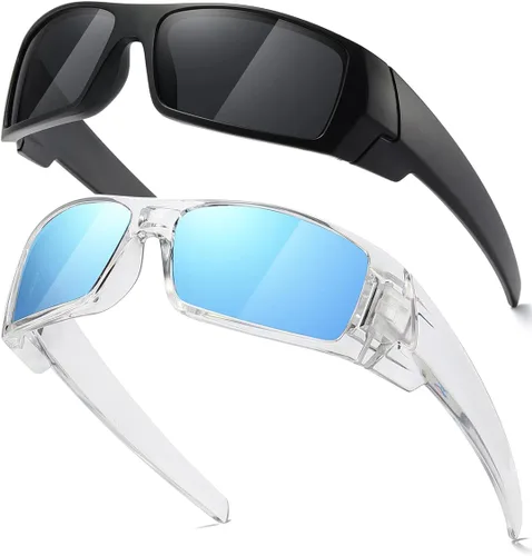 Vista 15 de Gafas de sol polarizadas para hombre y mujer, estilo retro, deportivo, rectangular, envolvente, vintage, protector de disparo Negro - Negro