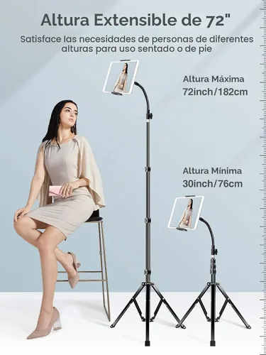 Vista 4 de elitehood Soporte de trípode de metal para iPad y soporte ajustable de 72 pulgadas con cuello de cisne para tableta, soporte de piso de aluminio