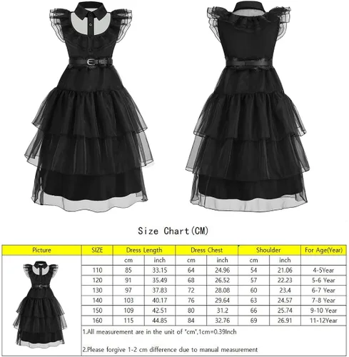 Vista 7 de Yipkorra Disfraz de Addams para niñas, vestido de princesa para Halloween, cosplay, fiesta