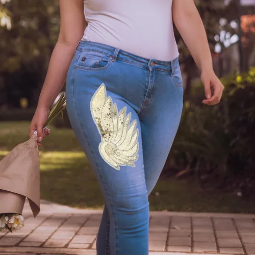 Vista 5 de Gold Sequin Embroidered Angel Wing Patch, Large Wing Design Clothes Applique for Jackets, Decorative Embroidered Badges Costume Accessory for Women