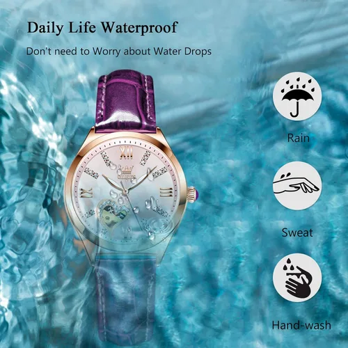Vista 5 de RORIOS Reloj mecánico automático para mujer, reloj automático con correa de piel, luminoso, para mujer
