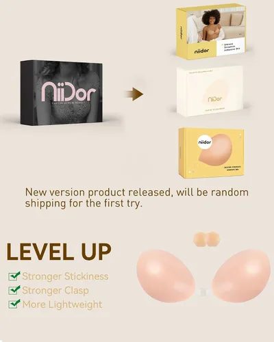 Vista 5 de Niidor Sticky Bra Women's Strapless Backless Invisible Push up Silicone Bra with Nipple Covers