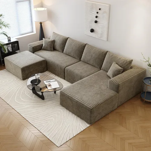 Vista 12 de Sofá seccional Cloud de 107.5 pulgadas con diván en forma de L, sofá modular moderno con asiento profundo, sofás tapizados para sala de estar Camello