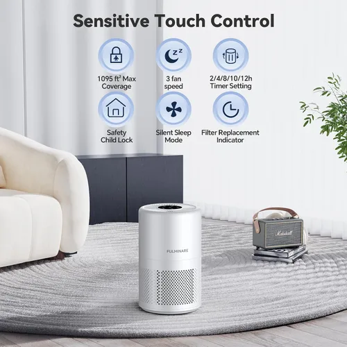 Vista 2 de FULMINARE Purificadores de aire para dormitorio del hogar, 1095 pies cuadrados, cobertura HEPA purificador de aire para habitaciones grandes