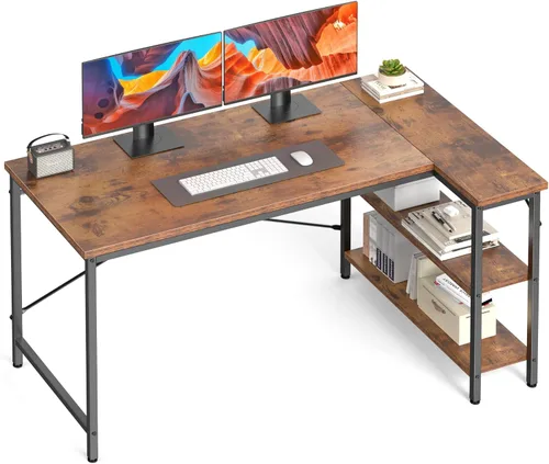Vista 9 de DUMOS 39" L Shaped Computer Desk, Gaming Corner Desks with Storage Shelves Home Office PC Table, Writing Working Study Desk with Reversible