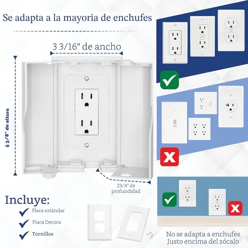 Vista 4 de Safety Innovations Caja de seguridad para enchufes a prueba de bebés de doble puerta para enchufes a prueba de bebés, más espacio
