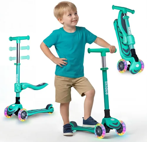 Vista 19 de SKIDEE Kick Scooter for Kids Ages 3-5 Foldable 3 Wheel Scooter with Lean-to-Steer, Adjustable Height, Removable Seat & LED Light Wheels Toddler