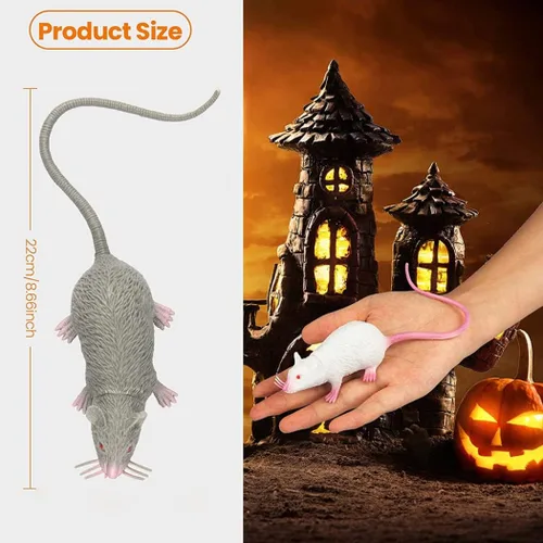 Vista 3 de Ratón falso, 3 ratas falsas de plástico de 8.7 pulgadas, ratones falsos realistas, juguetes de ratón de simulación, accesorios de Halloween