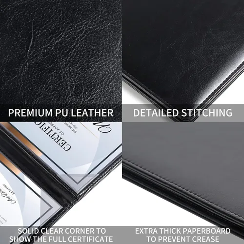 Vista 3 de Funda para diploma de 8.5 x 11 pulgadas, acolchado para certificado de premio, piel sintética, color negro