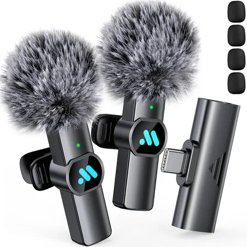 Vista 7 de Leettus 2pcs Micrófono Inalámbrico Lavalier para iPhone iPad Grabación de Video, Mini Micrófono para Transmisión en Vivo de Juegos, Entrevistas