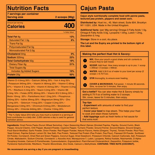 Vista 3 de Huel Sustituto instantáneo de comida caliente y salada, pasta cajún, 14 cucharadas empaquetadas con alimentos 100% nutricionalmente completos