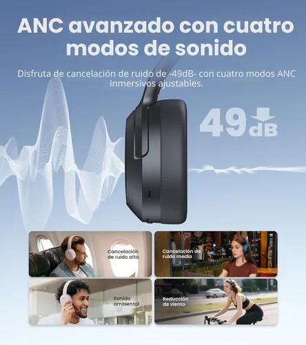 Vista 3 de Edifier W820NB Plus Gen 2 Auriculares inalámbricos sobre la oreja con cancelación de ruido, -49 dB ANC, audio LDAC de alta resolución, 88H