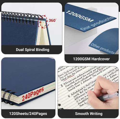 Vista 4 de EUSOAR Cuaderno de 5 materias, 1 pieza A4 de 11" x 8-1/2 pulgadas con espiral rayado universitario, bloc de escritura, 100GSM 120 hojas/240 páginas