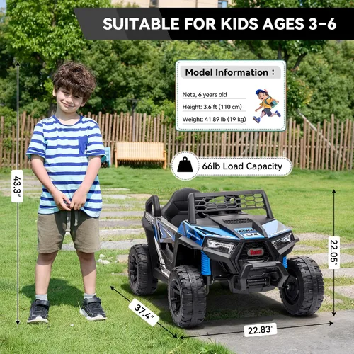 Vista 5 de TOBBI Coche eléctrico para niños de 12 V, camión de juguete para conducir Azul