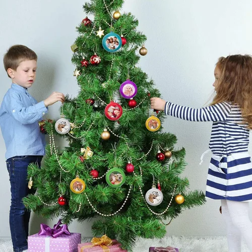 Vista 7 de Adornos de bolas de Navidad, bola de árbol de Navidad personalizada, adornos para colgar fotos, inastillables, colgantes personalizados, regalo