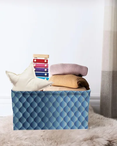 Vista 7 de Gradient Blue Large Storage Baskets Bins Modern Geometric Minimalist Fish Scale Lattice Collapsible Storage Box Laundry Organizer for Closet Shelf