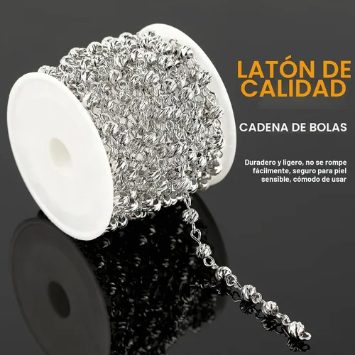 Vista 3 de KYUNHOO - Cadenas de cuentas de bola de plata de 3.3 yardas para fabricación de joyas con cierres