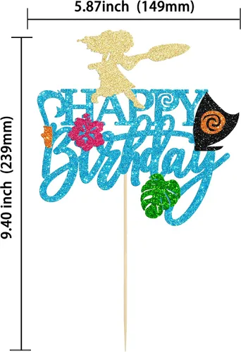 Vista 2 de Gyufise 1 pieza de decoración para pastel de cumpleaños Moana con purpurina de hoja de palma, flor de moana para pastel tropical hawaiano Luau, baby