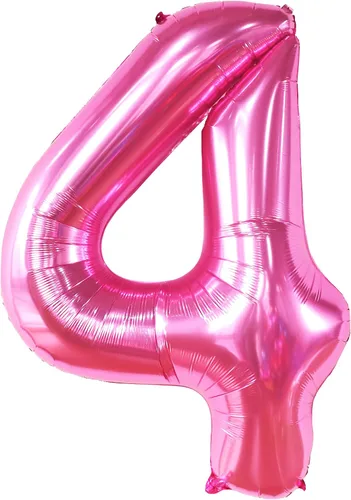 Vista 2 de KatchOn, Globos rosa intenso con el número 4 con pancarta de globos de feliz cumpleaños, 40 pulgadas, paquete de 2 globos de 4º cumpleaños