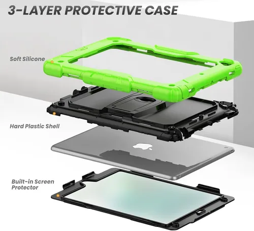 Vista 7 de HXCASEAC Funda a prueba de golpes para iPad de 6ª/5ª generación, Air 2 / Pro de 9.7 pulgadas con protector de pantalla, soporte integrado, duradera