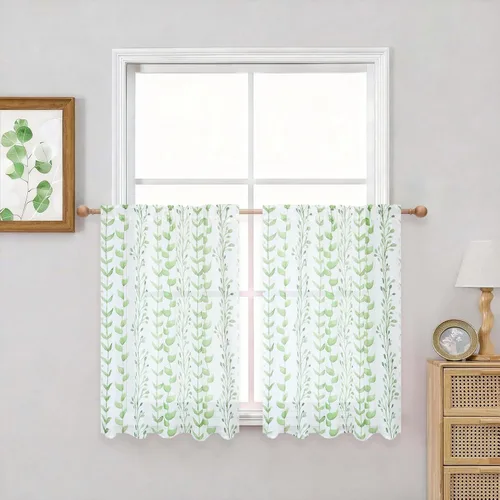 Vista 34 de BUHUA Cortinas pequeñas para ventana de 36 pulgadas de largo, 2 paneles, cortinas opacas con elegantes ramas de árbol plateadas, cortinas de bloqueo