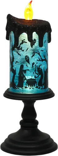 Vista 8 de Eldnacele Velas de Globo de Nieve de Halloween Lámpara Iluminada, Operada con Batería Vela Giratoria Espeluznante de Tornado de Agua Brillante Sin