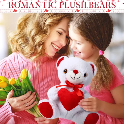 Vista 6 de JellyArch 4 piezas de 11.8 pulgadas de oso de San Valentín, bonitos regalos de oso de peluche para novia sosteniendo rosa y corazón, felpa suave