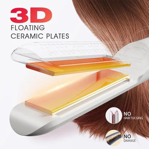 Vista 4 de Airflow - Plancha y rizadora de pelo 2 en 1, plancha plana de titanio con rejillas de refrigeración de 360° para bloqueo de estilo, doble voltaje
