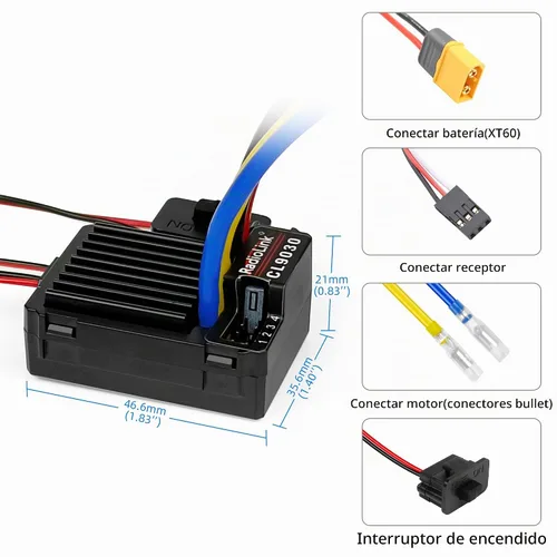 Vista 5 de Radiolink CL9030 90A 2S-4S RC cepillado ESC impermeable 5A BEC 5.5V/7.5V