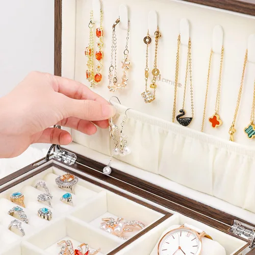 Vista 9 de Homde Caja organizadora de joyas con cubierta de cristal brillante para relojes, collares, aretes, anillos, regalo de lujo para mujeres y niñas