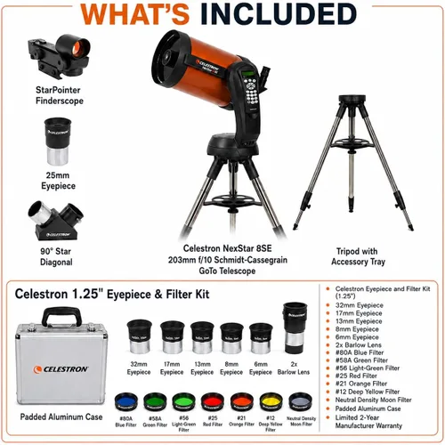 Vista 2 de Celestron NexStar 8 SE Schmidt-Cassegrain telescopio computarizado con kit de accesorios de lujo