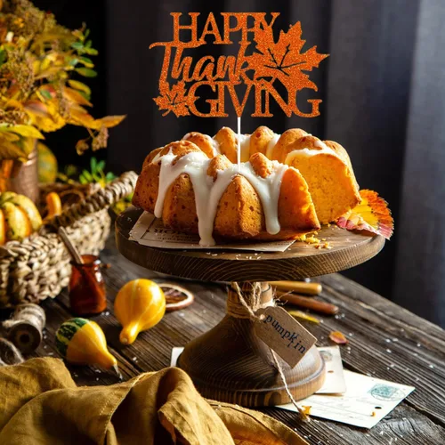 Vista 6 de Decoración de pastel de Acción de Gracias con hojas de arce de otoño, decoración de pastel de fiesta naranja