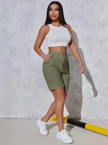 Vista 5 de WDIRARA Bermudas casuales de cintura alta con botones y bolsillos para mujer
